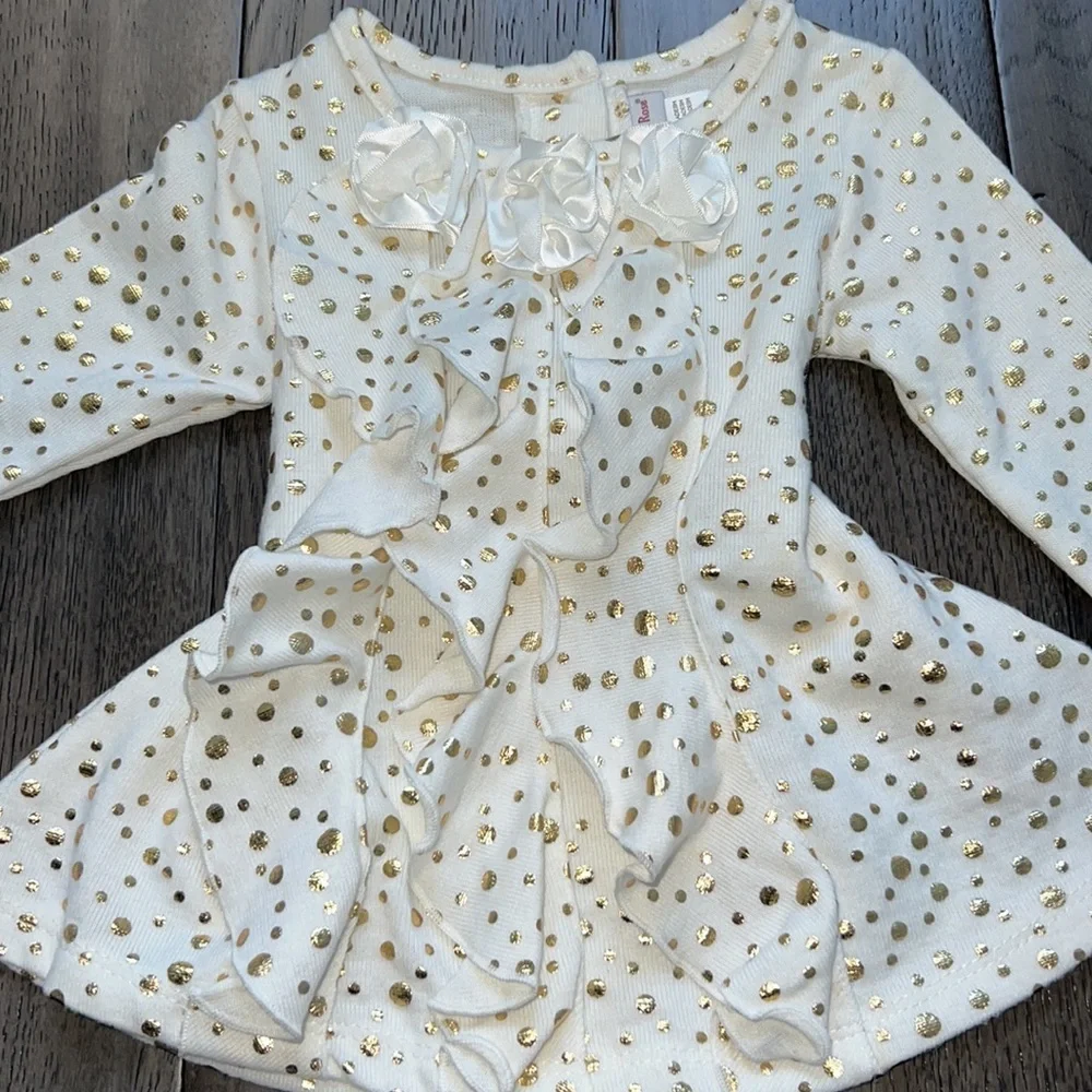 NWT Gold polkadot/ruffle longsleeve dressy shirt with matching  ruffle leggings